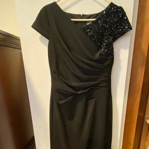 Long Black Gown with Sequined Sleeve for Formals - Adrianna Papell